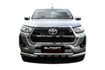 Защита переднего бампера d76+d57 двойная с профильной ЗК Slitkoff Toyota (Тойота) Highlander (Хайлэндер)  XU70 (2020-2025) XU70 ()