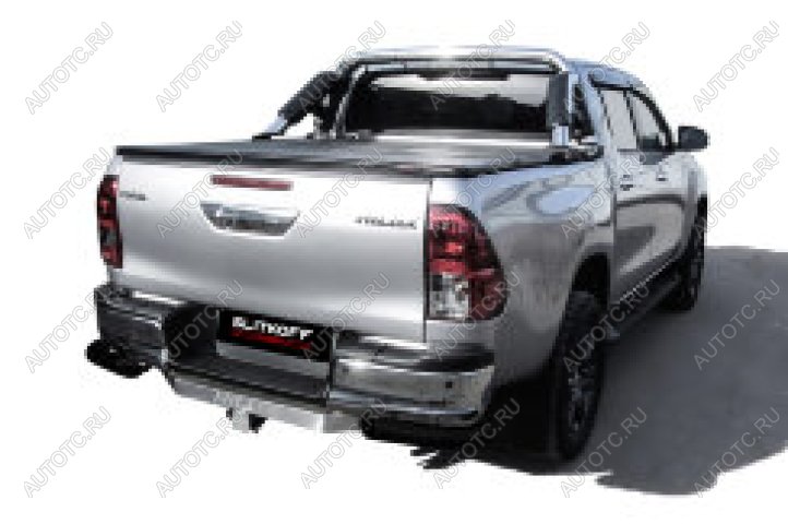 12 999 р. Защита заднего бампера уголки d76 Slitkoff  Toyota Hilux  AN120 (2020-2025) 2-ой рестайлинг (нержавейка с полимерным покрытием в цвет черный)  с доставкой в г. Москва