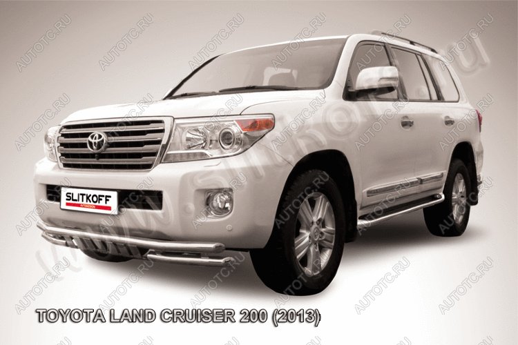 23 999 р. Защита переднего бампера d57+d57 двойная с защитой картера Slitkoff  Toyota Land Cruiser  200 (2012-2015) 1-ый рестайлинг (нержавейка с полимерным покрытием в цвет черный)  с доставкой в г. Москва