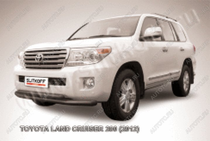 21 349 р. Защита переднего бампера d76+d57 двойная Slitkoff  Toyota Land Cruiser  200 (2012-2015) 1-ый рестайлинг (нержавейка с полимерным покрытием в цвет черный)  с доставкой в г. Москва