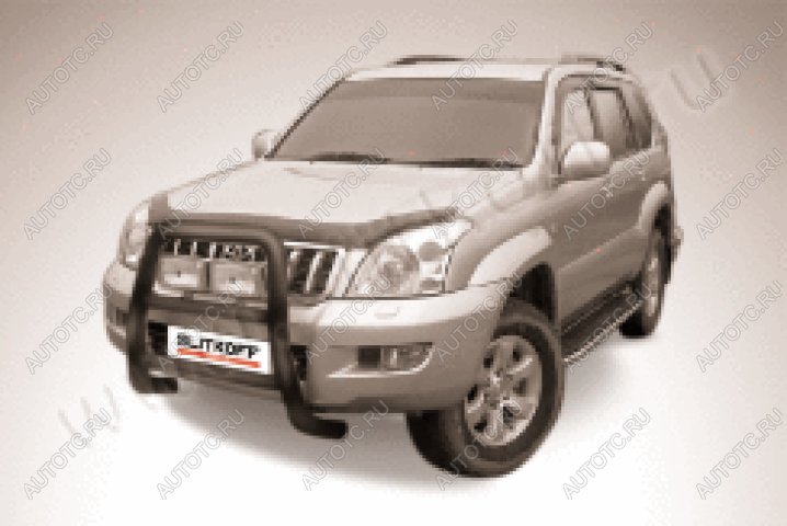 32 999 р. Защита переднего бампера кенгурятник d76 высокий Slitkoff  Toyota Land Cruiser Prado  J120 (2002-2009) (нержавейка с полимерным покрытием в цвет черный)  с доставкой в г. Москва