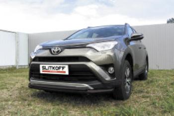 Защита переднего бампера d57+d42 двойная Slitkoff Toyota (Тойота) RAV4 (рав)  XA40 (2015-2019) XA40 5 дв. рестайлинг ()