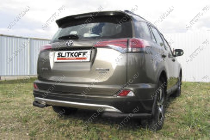 8 849 р. Защита заднего бампера уголки d57 Slitkoff  Toyota RAV4  XA40 (2015-2019) 5 дв. рестайлинг (нержавейка с полимерным покрытием в цвет черный)  с доставкой в г. Москва