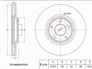 Передний тормозной диск(Ø319.6) SAT Nissan Juke 1 YF15 рестайлинг (2014-2020)