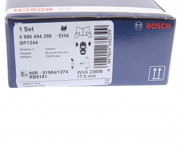 3 089 р. Колодки тормозные передние R17 (4шт.) BOSCH Nissan Navara 2 D40 дорестайлинг (2004-2010)  с доставкой в г. Москва. Увеличить фотографию 4