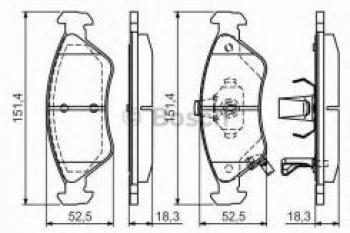 1 329 р. Колодки тормозные передние (4шт.) BOSCH  KIA Clarus ( K9A,  GC) (1996-2001) седан дорестайлинг, седан рестайлинг, универсал рестайлинг  с доставкой в г. Москва. Увеличить фотографию 1