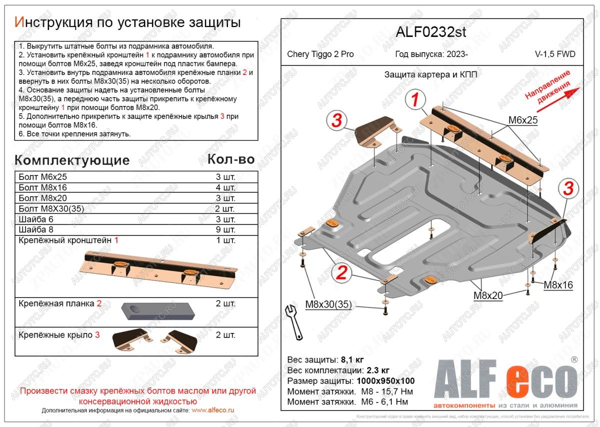 13 199 р. Защита картера и КПП (V-1.5 ) ALFECO  Chery Tiggo 2 Pro (2021-2024) (алюминий 3 мм)  с доставкой в г. Москва