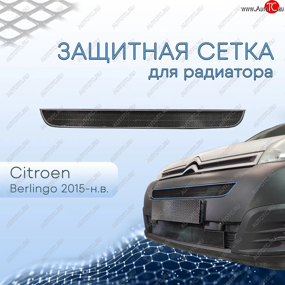 2 399 р. Защитная сетка в бампер (верх, ячейка 3х7 мм) Alfeco Стандарт  CITROEN Berlingo  B9 (2015-2022) рестайлинг (Чёрная)  с доставкой в г. Москва