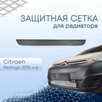 Защитная сетка в бампер (верх, ячейка 3х7 мм) Alfeco Стандарт CITROEN (Ситроен) Berlingo (Берлинго)  B9 (2015-2022) B9 рестайлинг