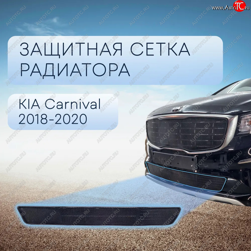 2 859 р. Защитная сетка в бампер (низ, ячейка 3х7 мм) Alfeco Стандарт  KIA Carnival  YP (2018-2020) минивэн рестайлинг (Чёрная)  с доставкой в г. Москва