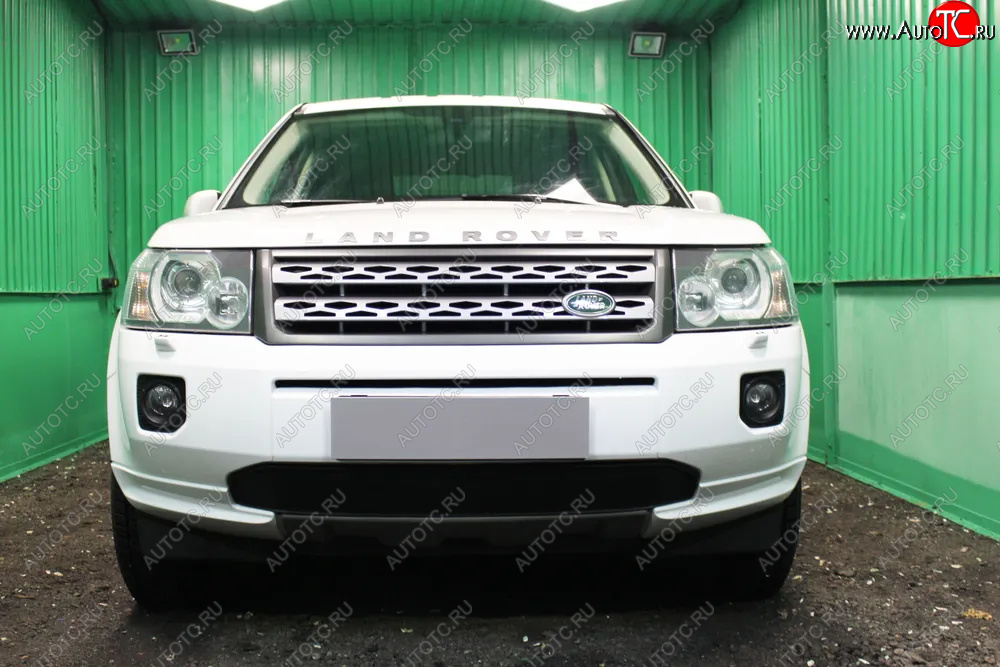 3 199 р. Защитная сетка в бампер (низ, ячейка 3х7 мм) Alfeco Стандарт  Land Rover Freelander  L359 (2010-2012) 1-ый рестайлинг (Чёрная)  с доставкой в г. Москва