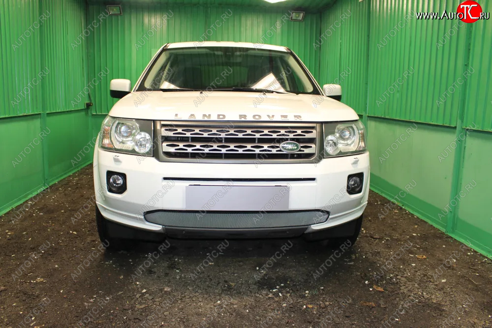 3 999 р. Защитная сетка в бампер (низ, ячейка 3х7 мм) Alfeco Стандарт  Land Rover Freelander  L359 (2010-2012) 1-ый рестайлинг (Хром)  с доставкой в г. Москва