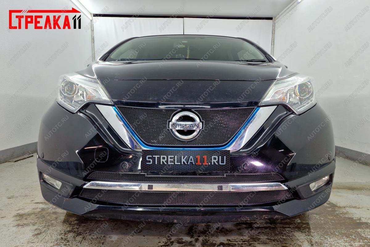 3 899 р. Защита радиатора (низ, Medalist X, 2 части) Стрелка11 Стандарт Nissan Note 2 E12 рестайлинг (2016-2020) (черная)  с доставкой в г. Москва