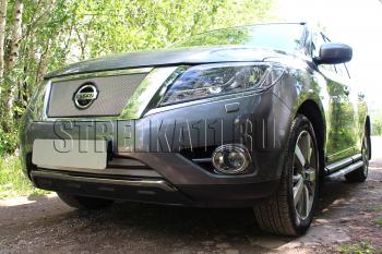 Защита радиатора (верх) Стрелка11 Стандарт Nissan (Нисан) Pathfinder (Патфайндер)  R52 (2012-2017) R52 дорестайлинг  (хром)