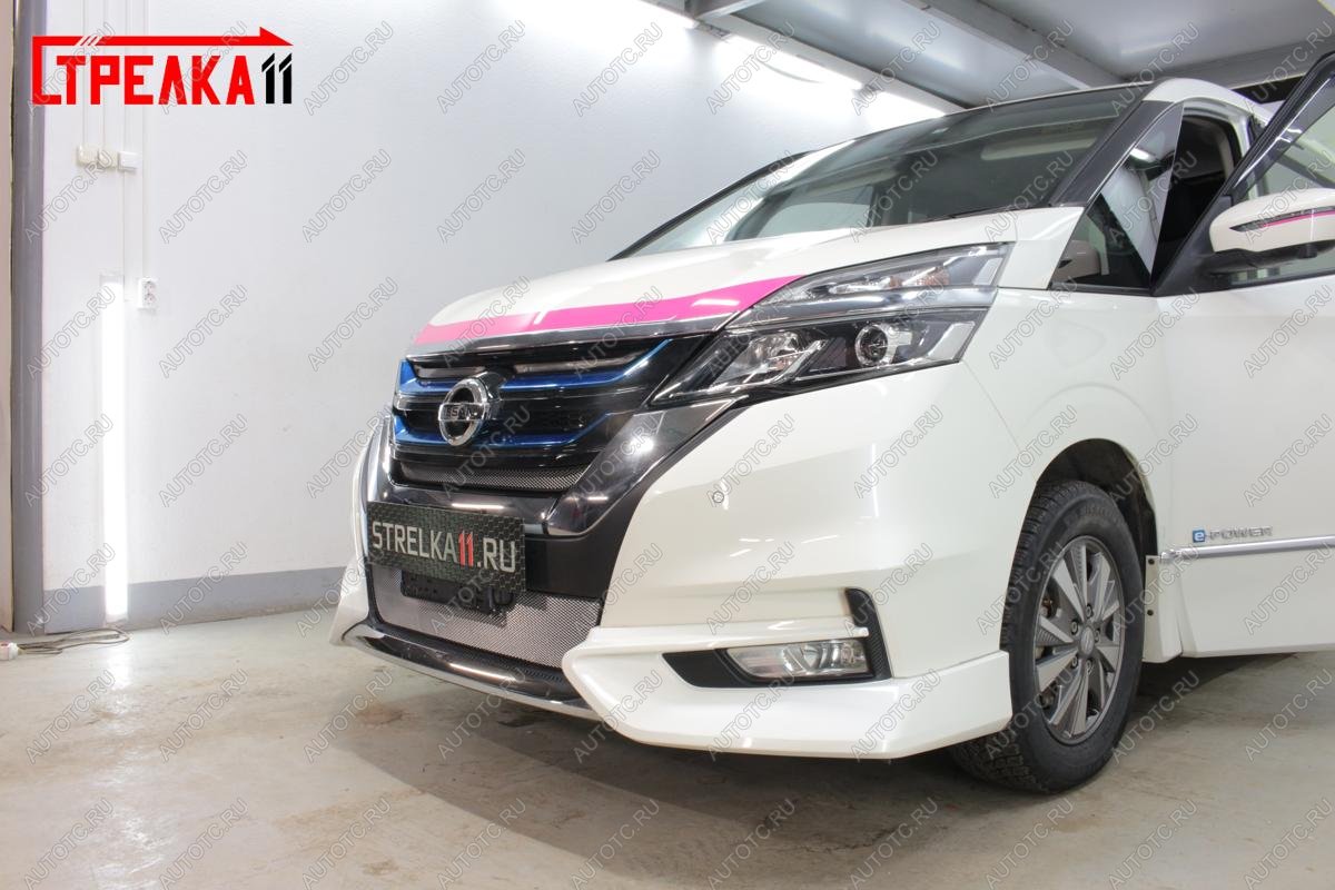 2 899 р. Защита радиатора (верх) Стрелка11 Стандарт  Nissan Serena  C27 (2016-2019) минивэн дорестайлинг (хром)  с доставкой в г. Москва