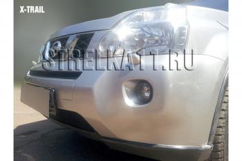 3 399 р. Защита радиатора (низ) Стрелка11 Стандарт  Nissan X-trail  2 T31 (2007-2011) дорестайлинг (черная)  с доставкой в г. Москва. Увеличить фотографию 2