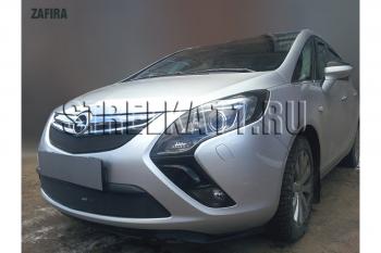 2 899 р. Защита радиатора (верх) Стрелка11 Стандарт  Opel Zafira  С (2011-2016) дорестайлинг (черная)  с доставкой в г. Москва. Увеличить фотографию 2