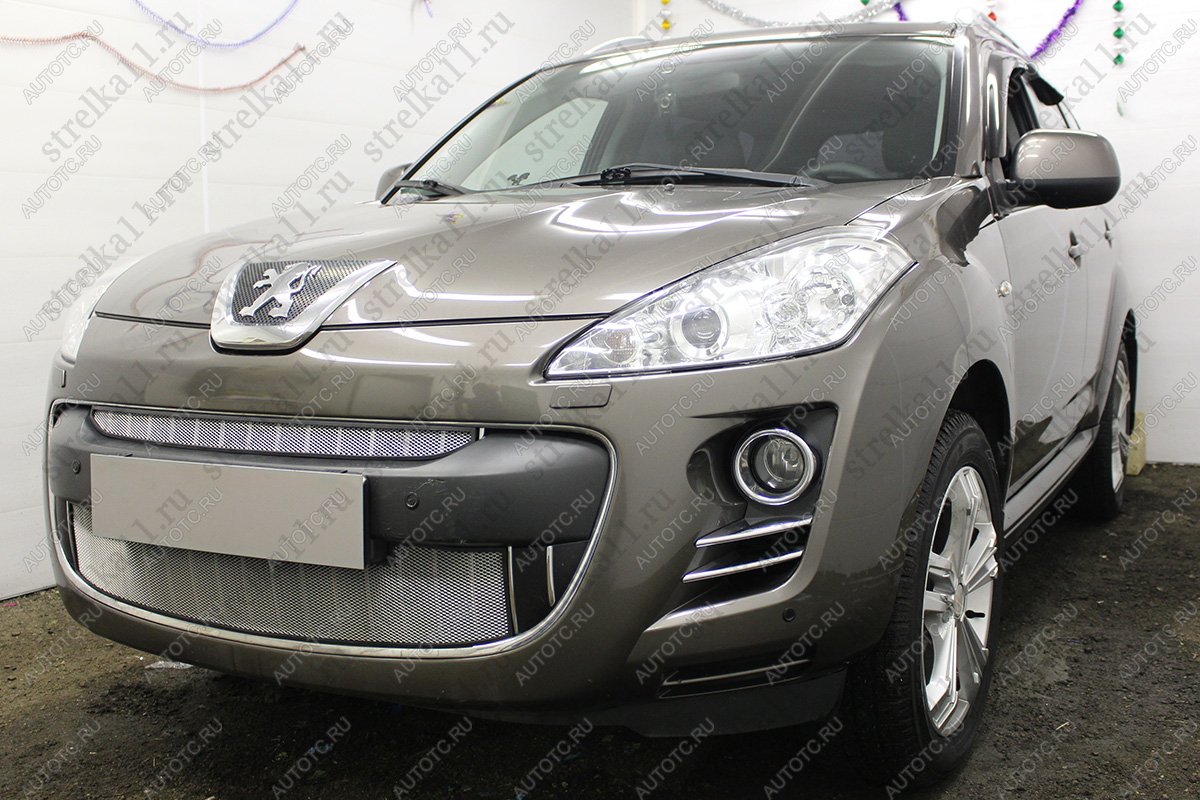 2 689 р. Защита радиатора (верх) Стрелка11 Стандарт  Peugeot 4007 (2007-2012) (хром)  с доставкой в г. Москва