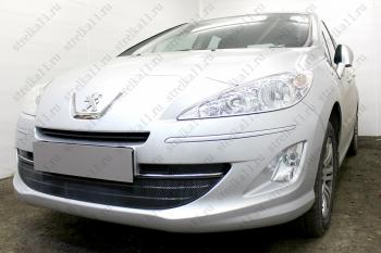 3 679 р. Защита радиатора (3 части) Стрелка11 Стандарт  Peugeot 408 (2010-2017)  дорестайлинг (черная)  с доставкой в г. Москва. Увеличить фотографию 2