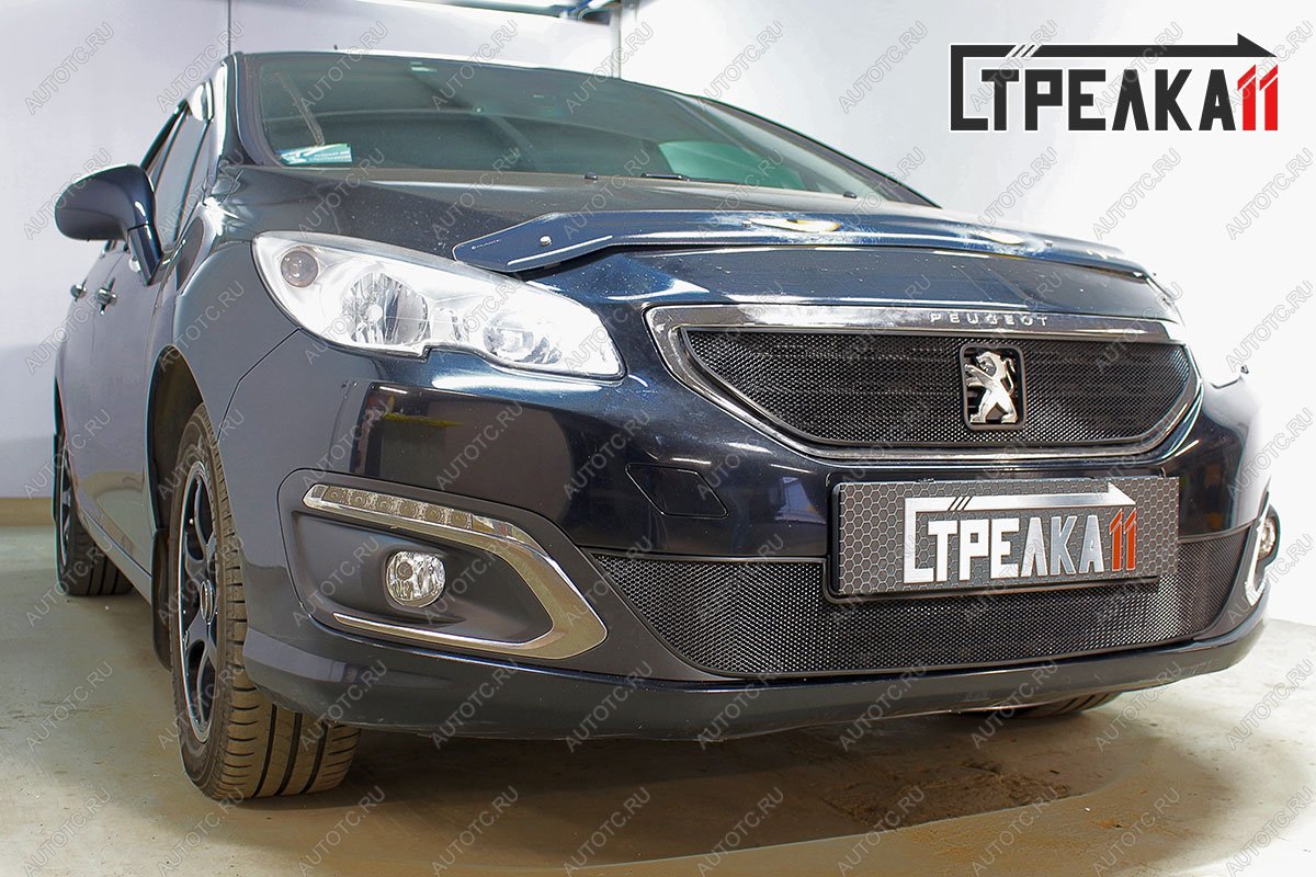 3 179 р. Защита радиатора (верх) Стрелка11 Стандарт  Peugeot 408 (2015-2022) рестайлинг (хром)  с доставкой в г. Москва