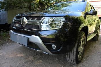 2 759 р. Защита радиатора (верх) Стрелка11 Стандарт  Renault Duster  HS (2015-2021) рестайлинг (черная)  с доставкой в г. Москва. Увеличить фотографию 2