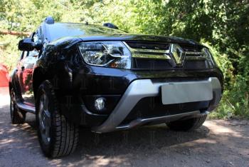 2 759 р. Защита радиатора (верх) Стрелка11 Стандарт  Renault Duster  HS (2015-2021) рестайлинг (черная)  с доставкой в г. Москва. Увеличить фотографию 1