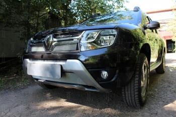 2 689 р. Защита радиатора (верх) Стрелка11 Стандарт  Renault Duster  HS (2015-2021) рестайлинг (хром)  с доставкой в г. Москва. Увеличить фотографию 2