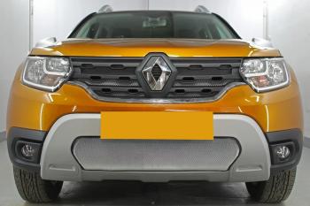 4 549 р. Защита радиатора (верх, 4 части) Стрелка11 Стандарт  Renault Duster  HM (2021-2024) рестайлинг (хром)  с доставкой в г. Москва. Увеличить фотографию 2