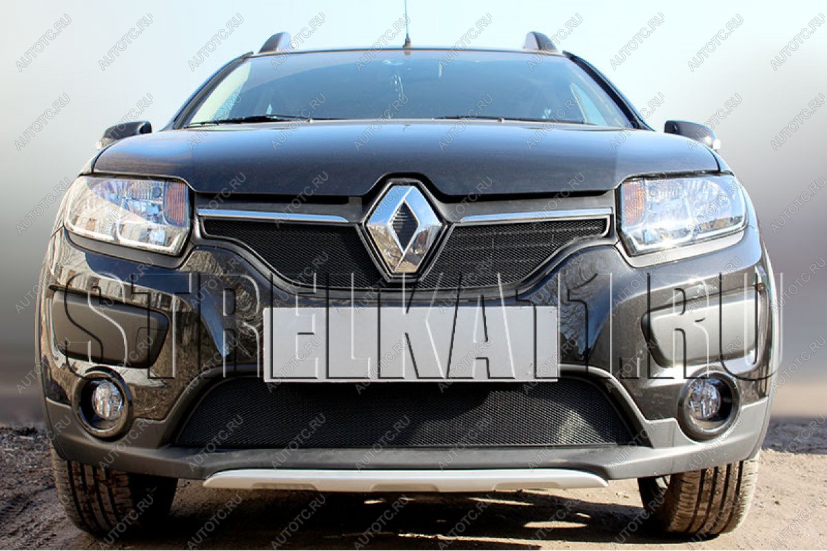 2 799 р.  Защита радиатора Стрелка11 Стандарт  Renault Logan  2 - Sandero Stepway  (B8) (черная)  с доставкой в г. Москва