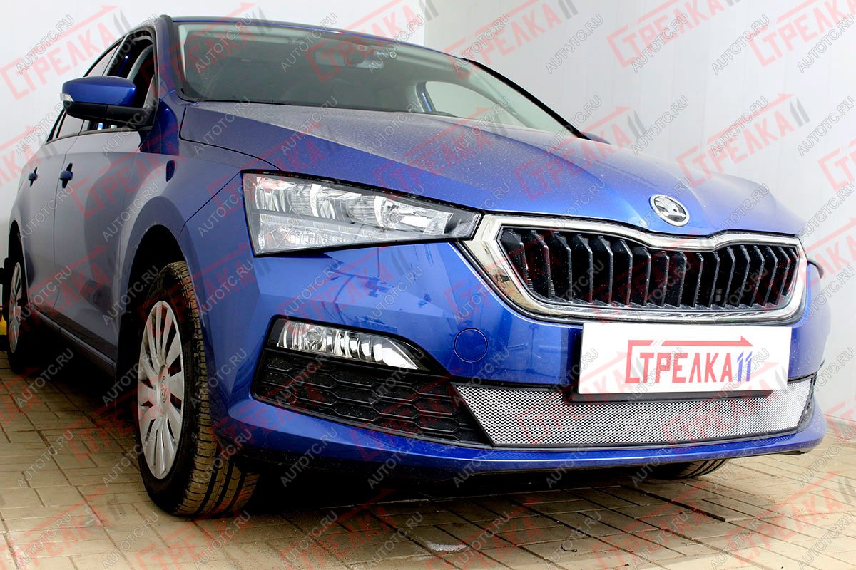 3 899 р. Защита радиатора (низ) Стрелка11 Стандарт  Skoda Rapid  MK2 (2019-2025) (хром)  с доставкой в г. Москва