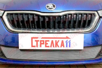 3 899 р. Защита радиатора (низ) Стрелка11 Стандарт  Skoda Rapid  MK2 (2019-2025) (хром)  с доставкой в г. Москва. Увеличить фотографию 2