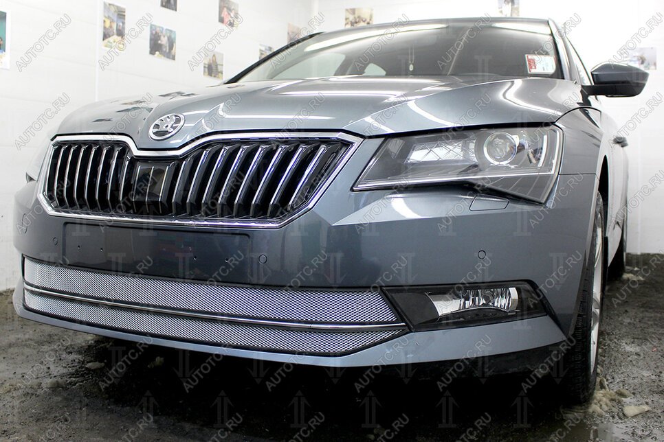 4 799 р. Защита радиатора (2 части) Стрелка11 Стандарт  Skoda Superb ( B8 (3V),  B8 (3V5)) (2015-2019) лифтбэк дорестайлинг, универсал дорестайлинг (хром)  с доставкой в г. Москва