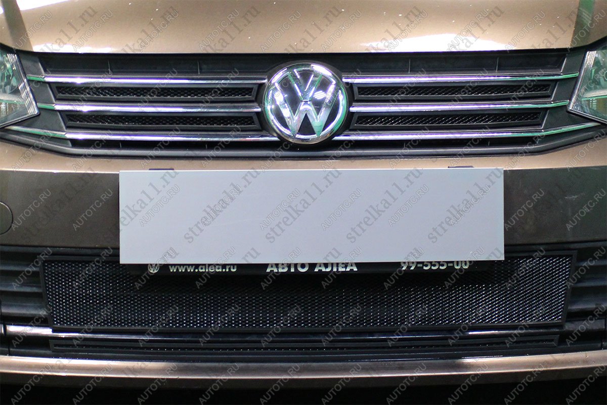 3 679 р. Защита радиатора (4 части верх) Стрелка11 Стандарт  Volkswagen Polo  5 (2015-2020) седан рестайлинг (черная)  с доставкой в г. Москва