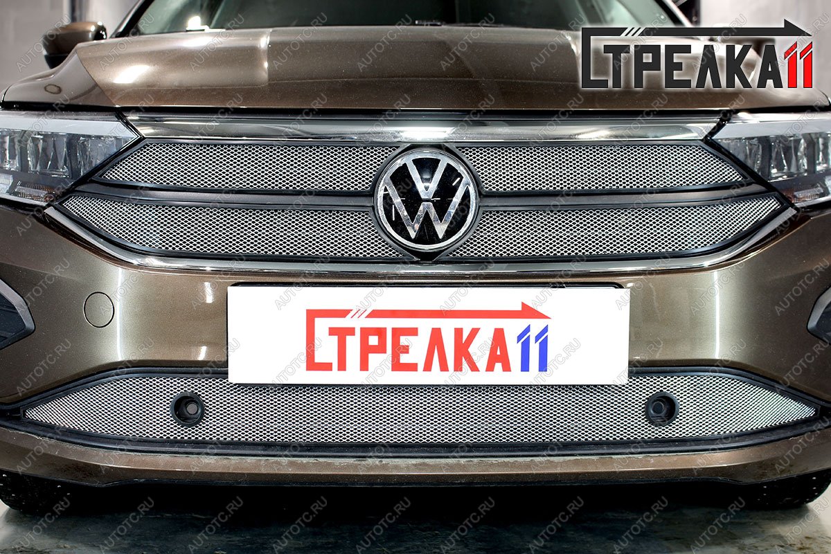 3 799 р. Защита радиатора (низ) Стрелка11 Стандарт  Volkswagen Polo  Mk6 (2020-2022) лифтбек (хром)  с доставкой в г. Москва