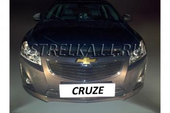 Зимняя заглушка решетки радиатора (верх) Стрелка11 Chevrolet (Шевролет) Cruze (Круз) ( J300,  J308,  J305) (2012-2015) J300, J308, J305 седан рестайлинг, универсал рестайлинг, хэтчбек рестайлинг  (черная)