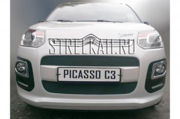 1 599 р. Зимняя заглушка решетки радиатора (верх) Стрелка11  CITROEN C3 Picasso  рестайлинг (2013-2017) (черная)  с доставкой в г. Москва. Увеличить фотографию 2