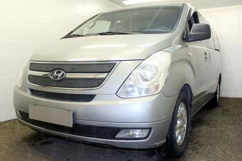 1 199 р. Зимняя заглушка решетки радиатора (верх 3 части) Стрелка11 Hyundai Starex/Grand Starex/H1 TQ дорестайлинг (2007-2013) (черная)  с доставкой в г. Москва. Увеличить фотографию 1