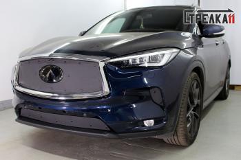 599 р. Зимняя заглушка решетки радиатора (боковые, 2 части) Стрелка11  INFINITI Qx50  J55 (2017-2022) (черная)  с доставкой в г. Москва. Увеличить фотографию 1