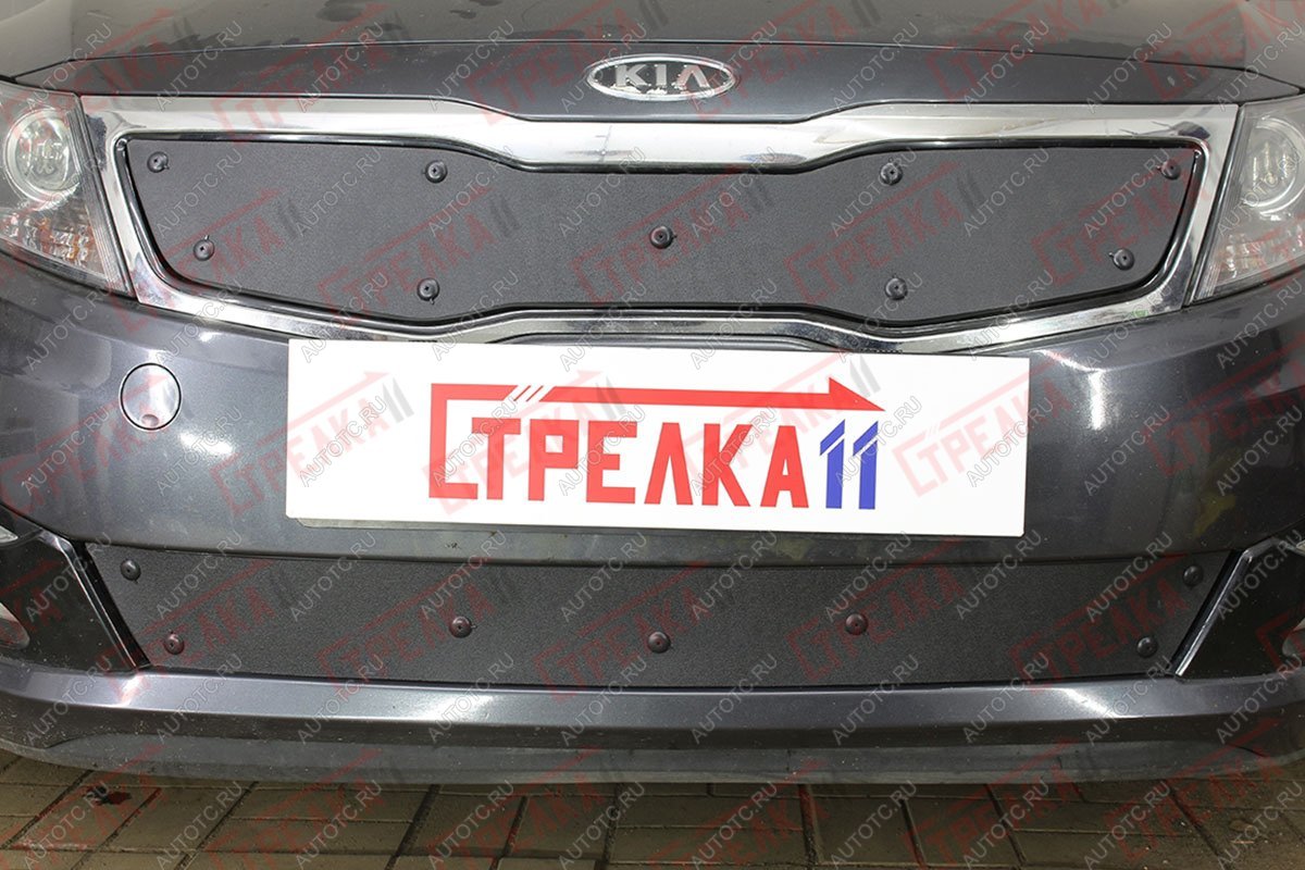 799 р. Зимняя заглушка решетки радиатора (верх) Стрелка11  KIA Optima  3 TF (2010-2013) дорестайлинг седан (черная)  с доставкой в г. Москва