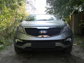 969 р. Зимняя заглушка решетки радиатора (верх) Стрелка11   KIA Sportage  3 SL (2010-2014) дорестайлинг (черная)  с доставкой в г. Москва. Увеличить фотографию 2