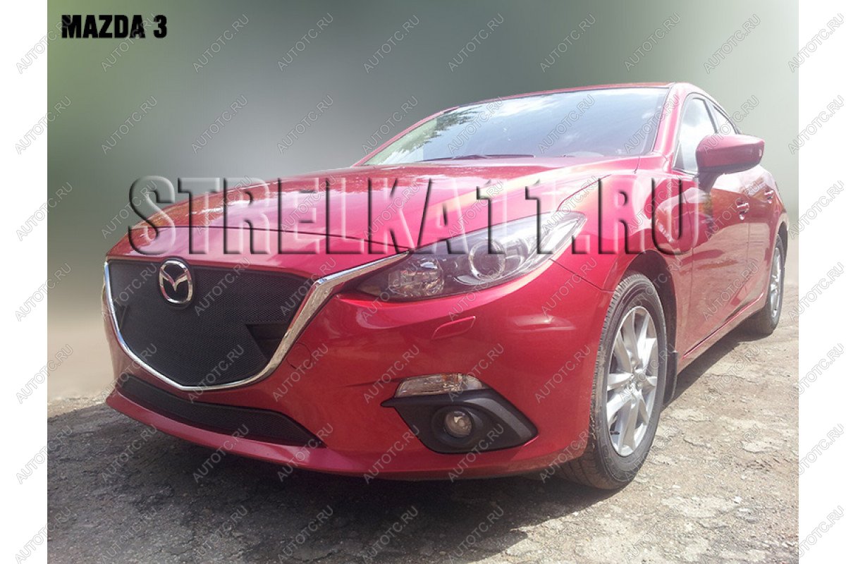 799 р. Зимняя заглушка решетки радиатора (верх) Стрелка11 Mazda 3/Axela BM дорестайлинг седан (2013-2016) (черная)  с доставкой в г. Москва