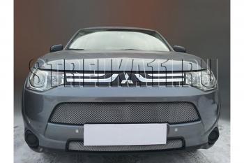 799 р. Зимняя заглушка решетки радиатора (верх) Стрелка11 Mitsubishi Outlander GF дорестайлинг (2012-2014) (черная)  с доставкой в г. Москва. Увеличить фотографию 2