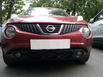 799 р. Зимняя заглушка решетки радиатора Стрелка11 Nissan Juke 1 YF15 дорестайлинг (2010-2014) (черная)  с доставкой в г. Москва. Увеличить фотографию 2