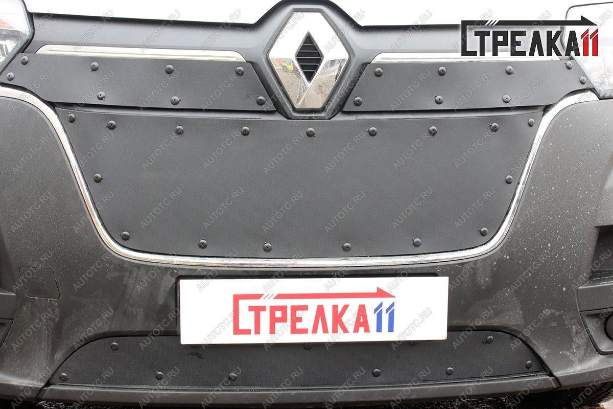 969 р. Зимняя заглушка решетки радиатора (верх, 2 части) Стрелка11  Renault Master  FV,JV (2019-2025) фургон 2-ой рестайлинг (черная)  с доставкой в г. Москва