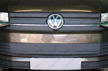 1 459 р. Зимняя заглушка решетки радиатора (верх 4 части) (TrendLine) Стрелка11  Volkswagen Caravelle  T6 - Transporter  T6 (черная)  с доставкой в г. Москва. Увеличить фотографию 1