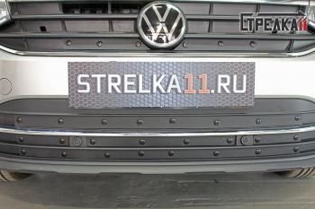 Зимняя заглушка решетки радиатора (верх) Стрелка11 Volkswagen (Волксваген) Tiguan (Тигуан)  Mk2 (2020-2022) Mk2 рестайлинг  (черная)