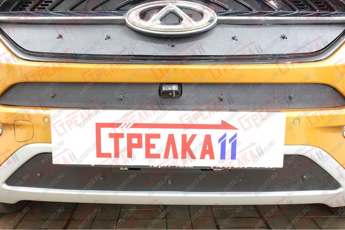 999 р. Зимняя защита на стяжке (верх) Стрелка11  Chery Tiggo 7 (2016-2020) (черная)  с доставкой в г. Москва