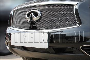 5 999 р. Защита радиатора (верх с вырезом под камеру) Стрелка11 Премиум  INFINITI FX37  S51 - QX70  S51 (черная)  с доставкой в г. Москва. Увеличить фотографию 1