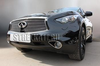 5 999 р. Защита радиатора (верх с вырезом под камеру) Стрелка11 Премиум INFINITI FX37 S51 рестайлинг (2011-2013) (черная)  с доставкой в г. Москва. Увеличить фотографию 2