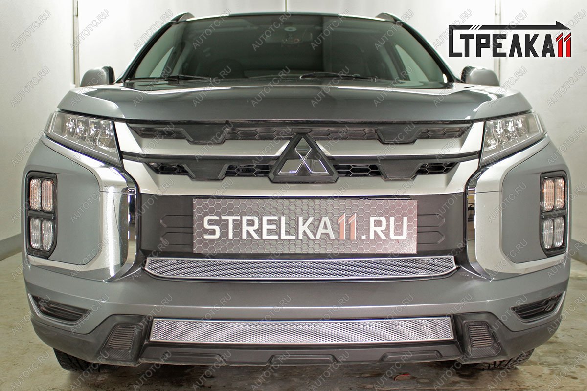 4 999 р. Защита радиатора низ Стрелка11 PREMIUM  Mitsubishi ASX (2019-2024) 3-ий рестайлинг (хром)  с доставкой в г. Москва